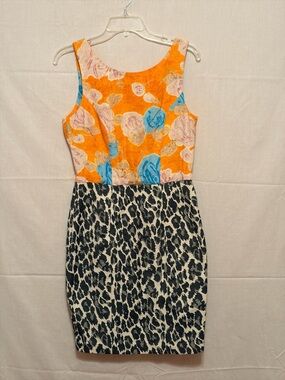 Tracy Reese Plenty dress, orange floral top, black/white animal print skirt.